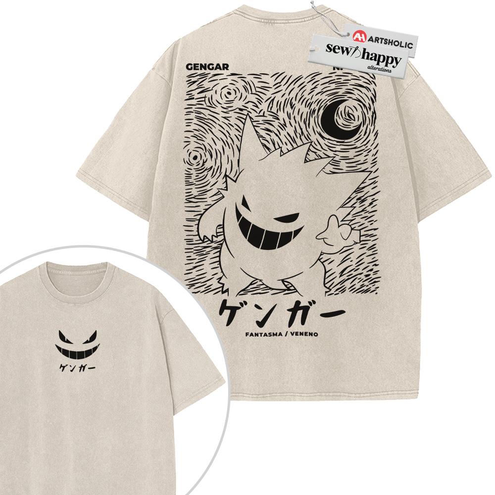Wash Tee Gengar Shirt, Pokemon Shirt, PKM Shirt, Anime Shirt, Vintage Tee 2-Sided