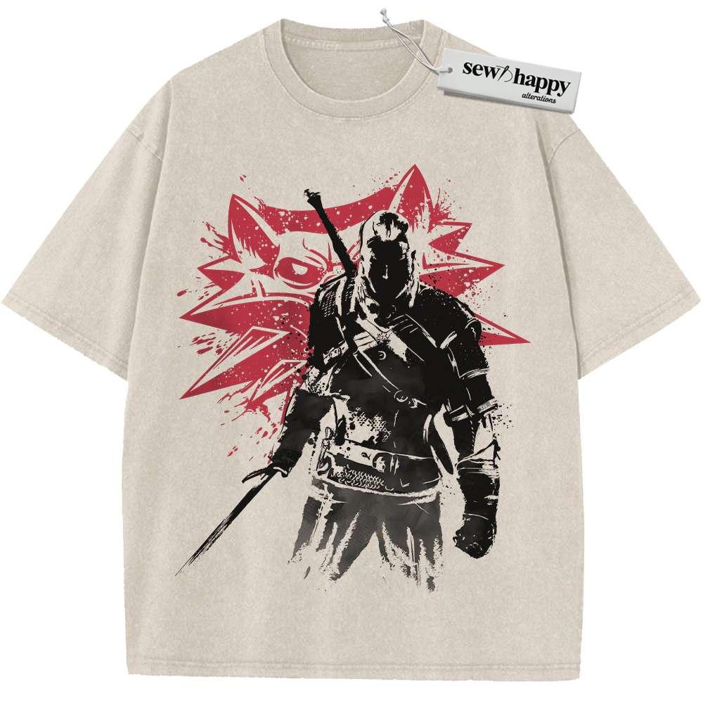 Wash Tee Geralt of Rivia Shirt, The Witcher Shirt, Game Shirt, Vintage Tee