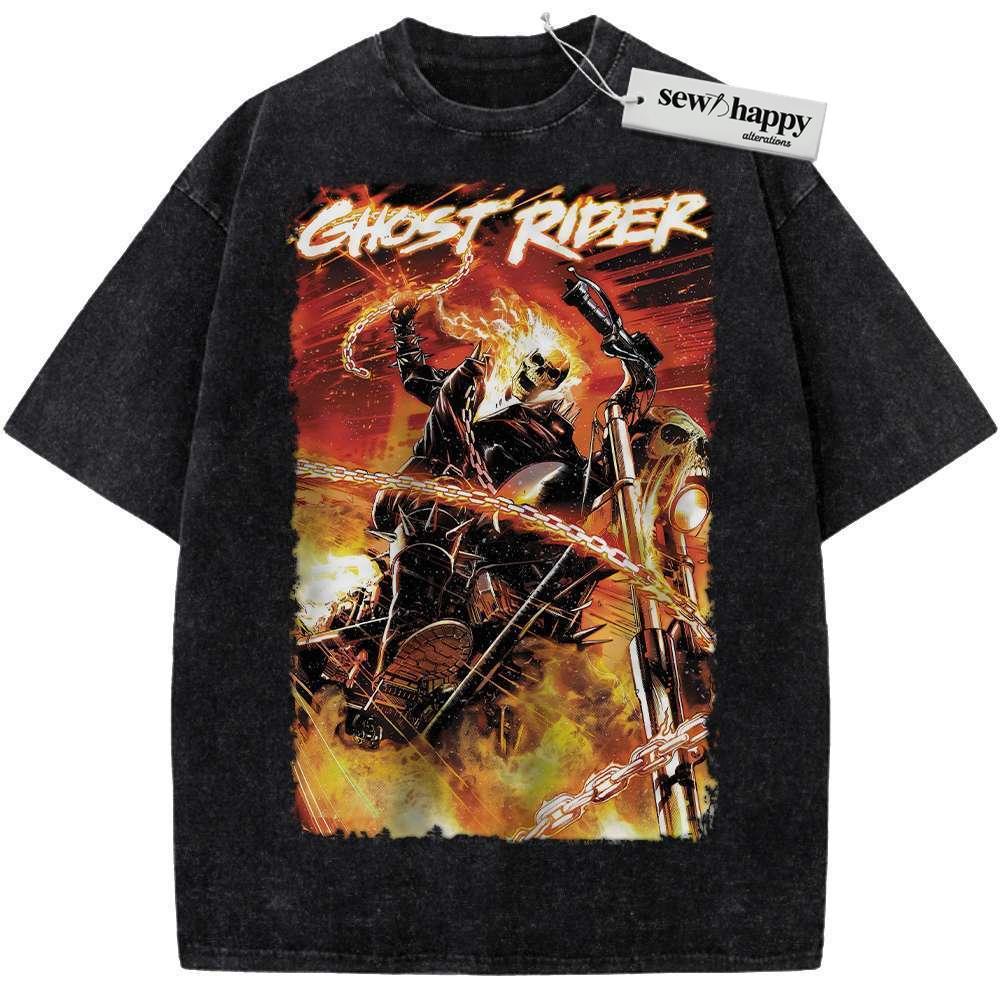 Wash Tee Ghost Rider Shirt, Marvel Comics Shirt, Vintage Tee Wash Tee Ghost Rider Shirt, Marvel Comics Shirt, Vintage Tee - Image 1