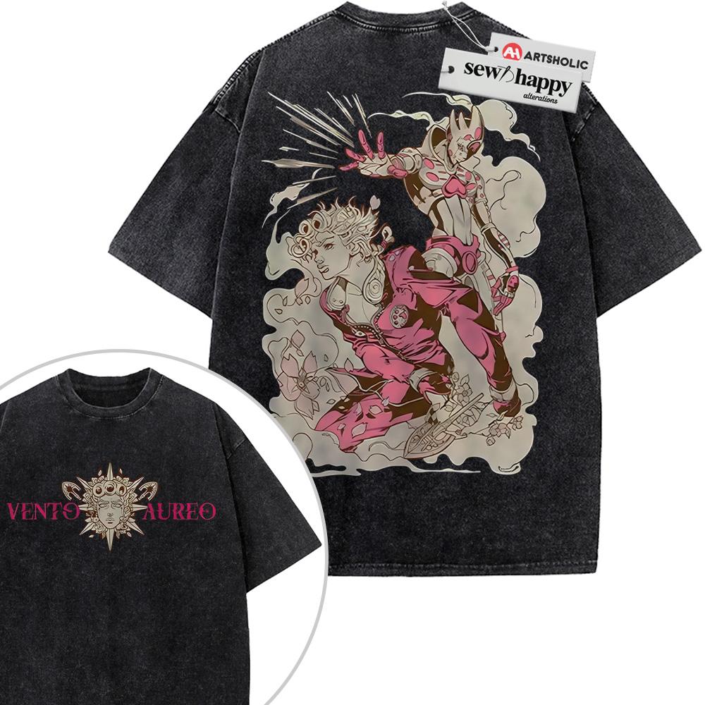 Wash Tee Giorno Giovanna Shirt, JoJo's Bizarre Adventure Shirt, Anime Shirt, Vintage T-Shirt 2-Sided