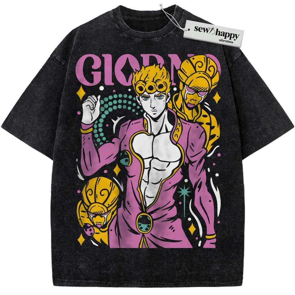 Wash Tee Giorno Giovanna Shirt, JoJo's Bizarre Adventure Shirt, Anime Shirt, Vintage T-Shirt