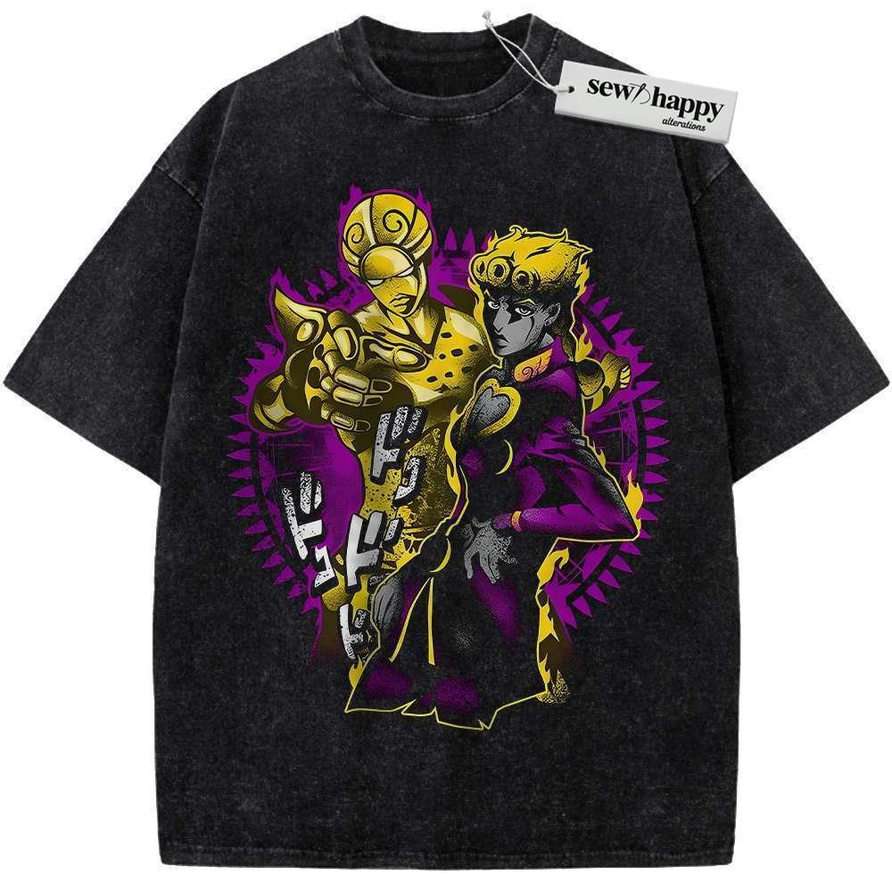 Wash Tee Giorno Giovanna Shirt, JoJo's Bizarre Adventure Shirt, Anime Shirt, Vintage Tee
