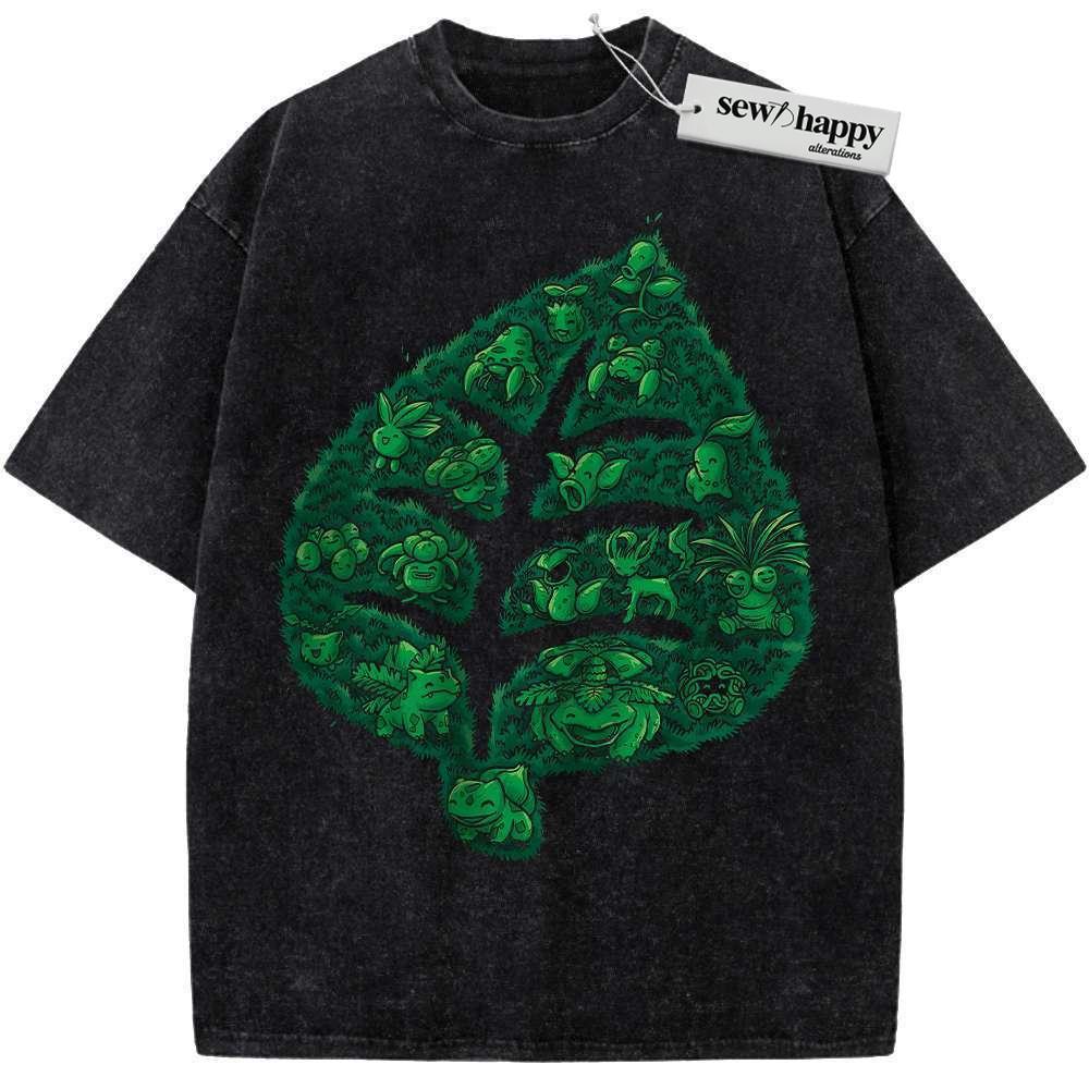 Wash Tee Grass-Type Shirt, Pokemon shirt, Anime Shirt, Vintage T-Shirt
