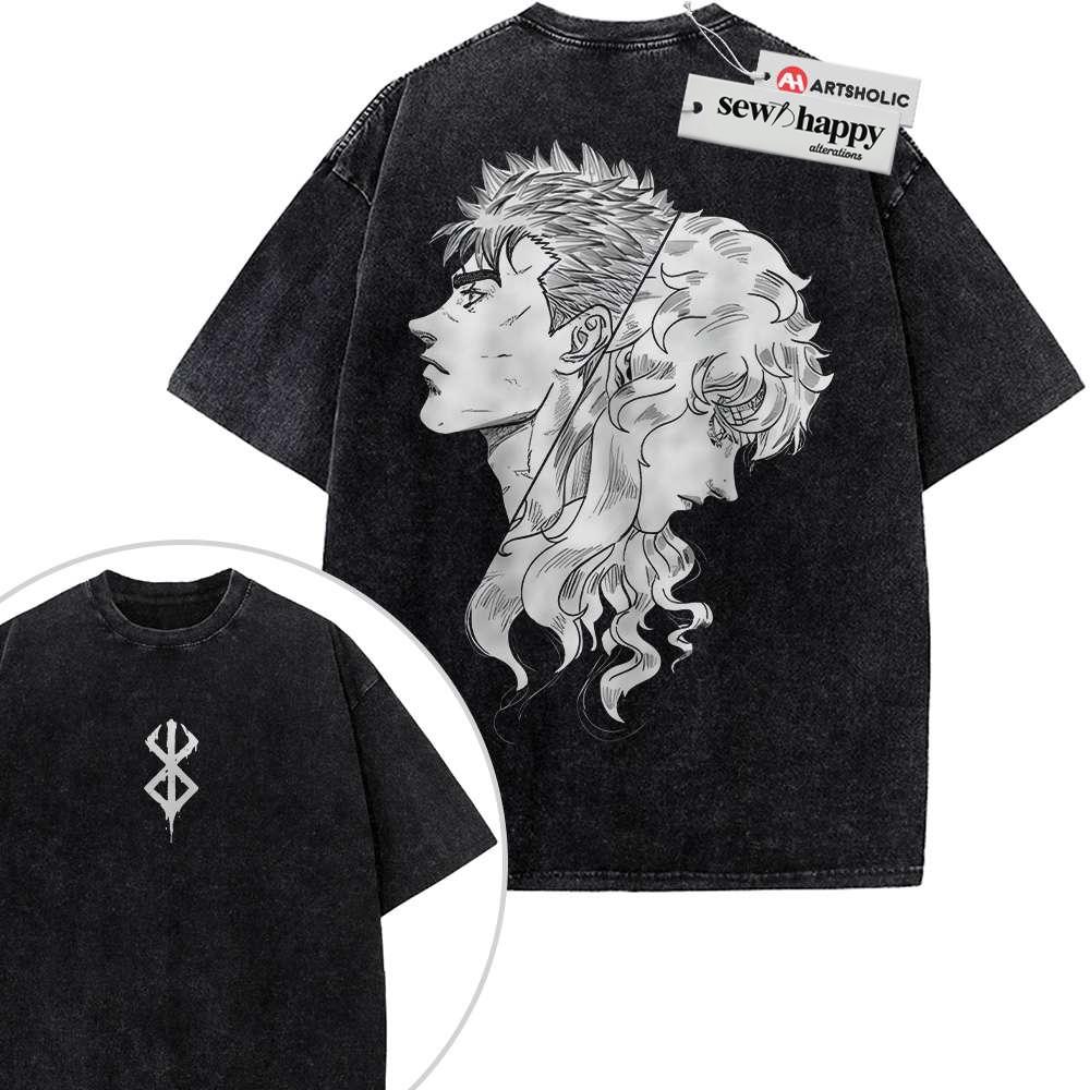 Wash Tee Griffith Shirt, Guts Shirt, Berserk Shirt, Anime Shirt, Vintage T-Shirt 2-Sided