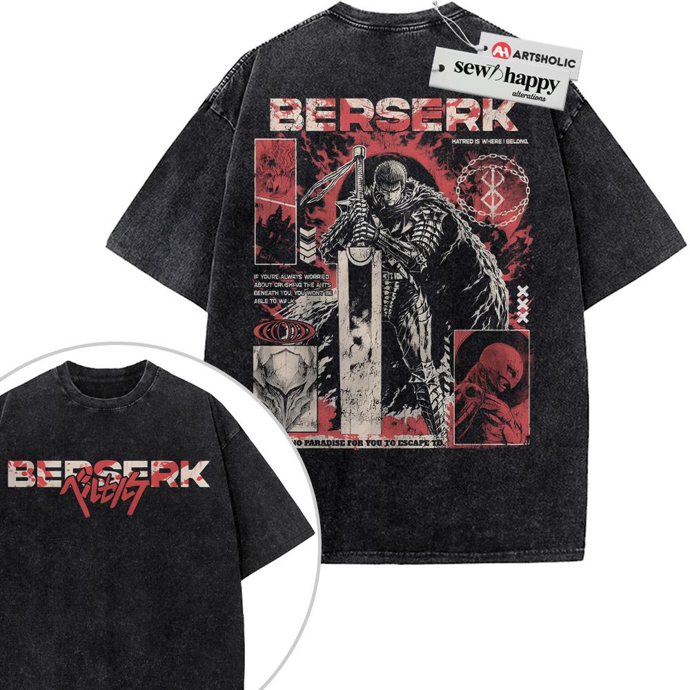 Wash Tee Guts Shirt, Berserk Shirt, Anime Shirt, Vintage T-Shirt 2-Sided