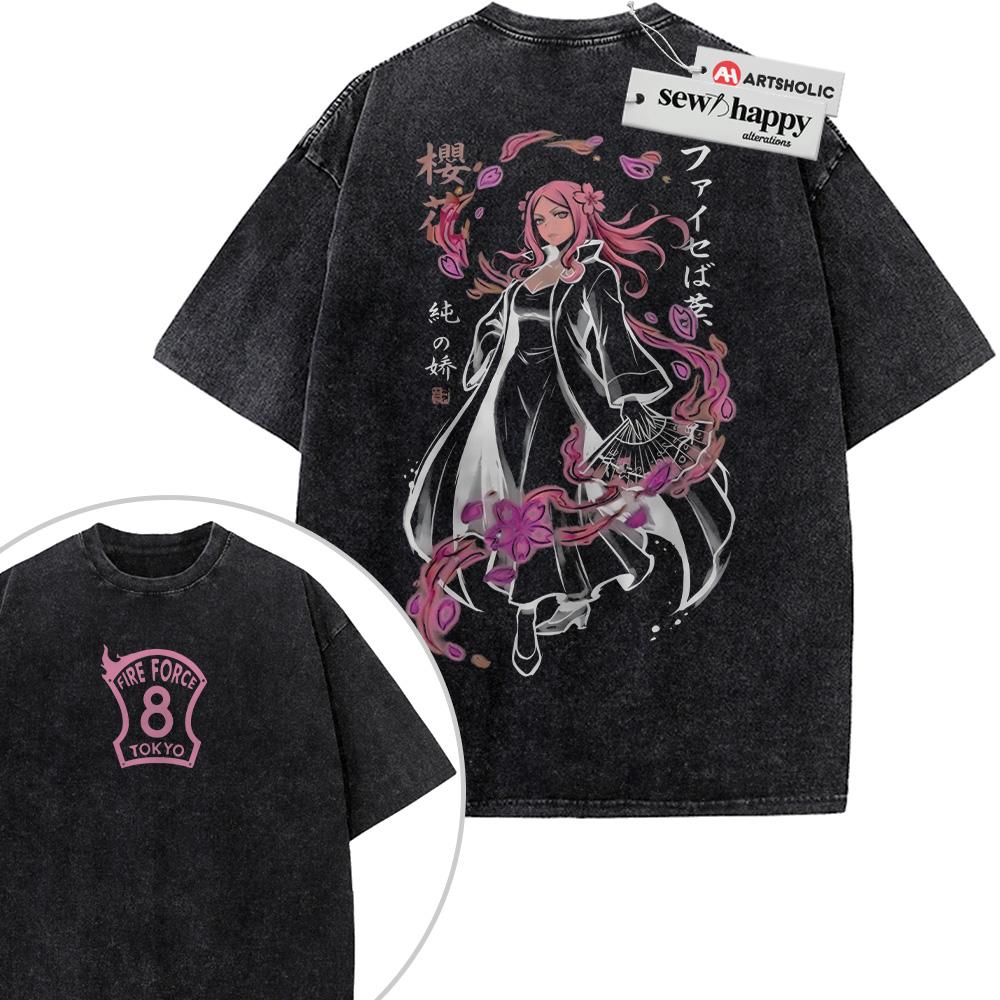 Wash Tee Hikifune Rina Shirt, Fire Force Shirt, Anime Shirt, Vintage T-Shirt 2-Sided