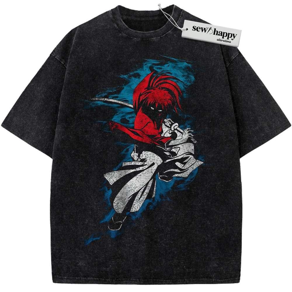 Wash Tee Himura Kenshin Shirt, Rurouni Kenshin Shirt, Anime Shirt, Vintage T-Shirt