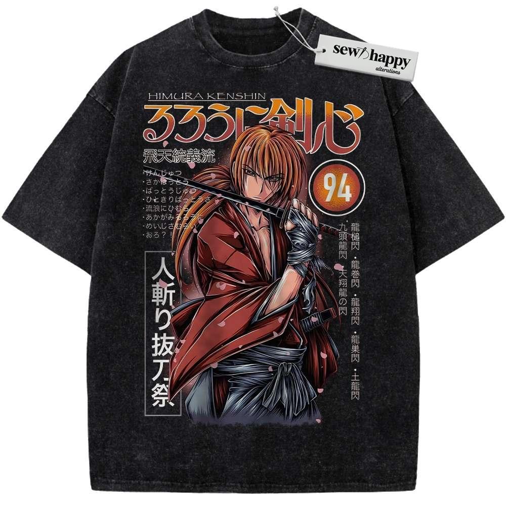 Wash Tee Himura Kenshin Shirt, Rurouni Kenshin Shirt, Anime Shirt, Vintage Tee