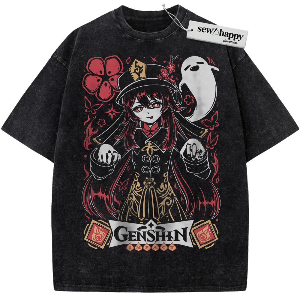 Wash Tee Hu Tao Shirt, Genshin Impact Shirt, Game Shirt, Vintage T-Shirt