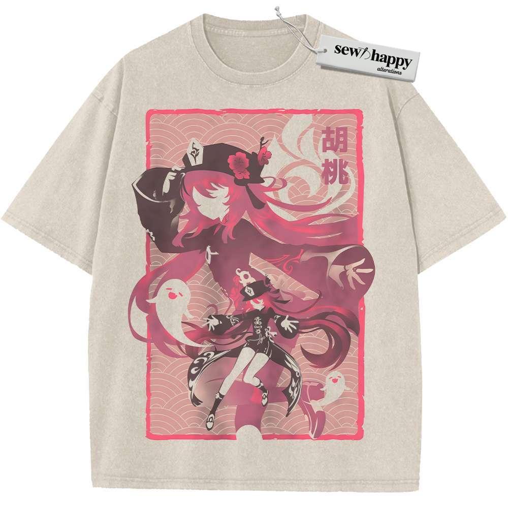 Wash Tee Hu Tao Shirt, Genshin Impact Shirt, Game Shirt, Vintage T-Shirt Wash Tee Hu Tao Shirt, Genshin Impact Shirt, Game Shirt, Vintage T-Shirt - Image 1