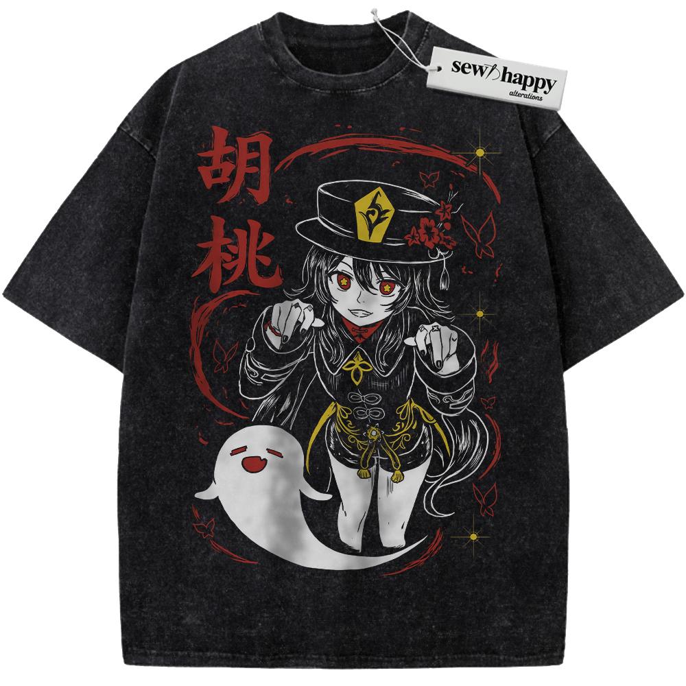 Wash Tee Hu Tao Shirt, Genshin Impact Shirt, Game Shirt, Vintage T-Shirt Wash Tee Hu Tao Shirt, Genshin Impact Shirt, Game Shirt, Vintage T-Shirt - Image 1