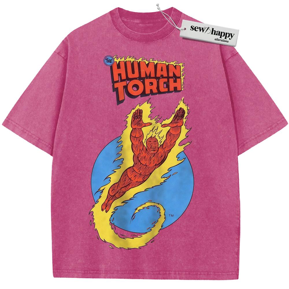Wash Tee Human Torch Shirt, The Fantastic Four Shirt, Marvel Comics Shirt, Vintage Tee