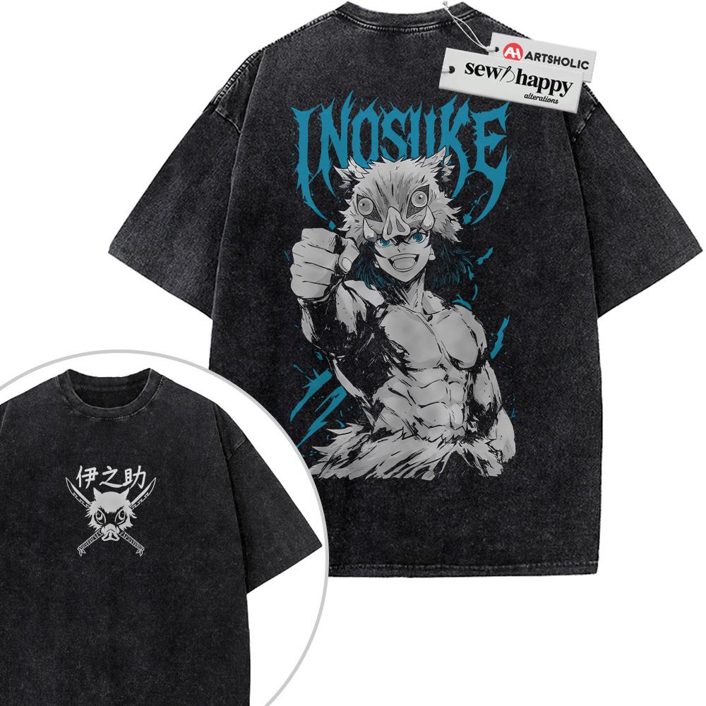 Wash Tee Inosuke Hashibira Shirt, Demon Slayer Shirt, Anime Shirt, Vintage T-Shirt 2-Sided