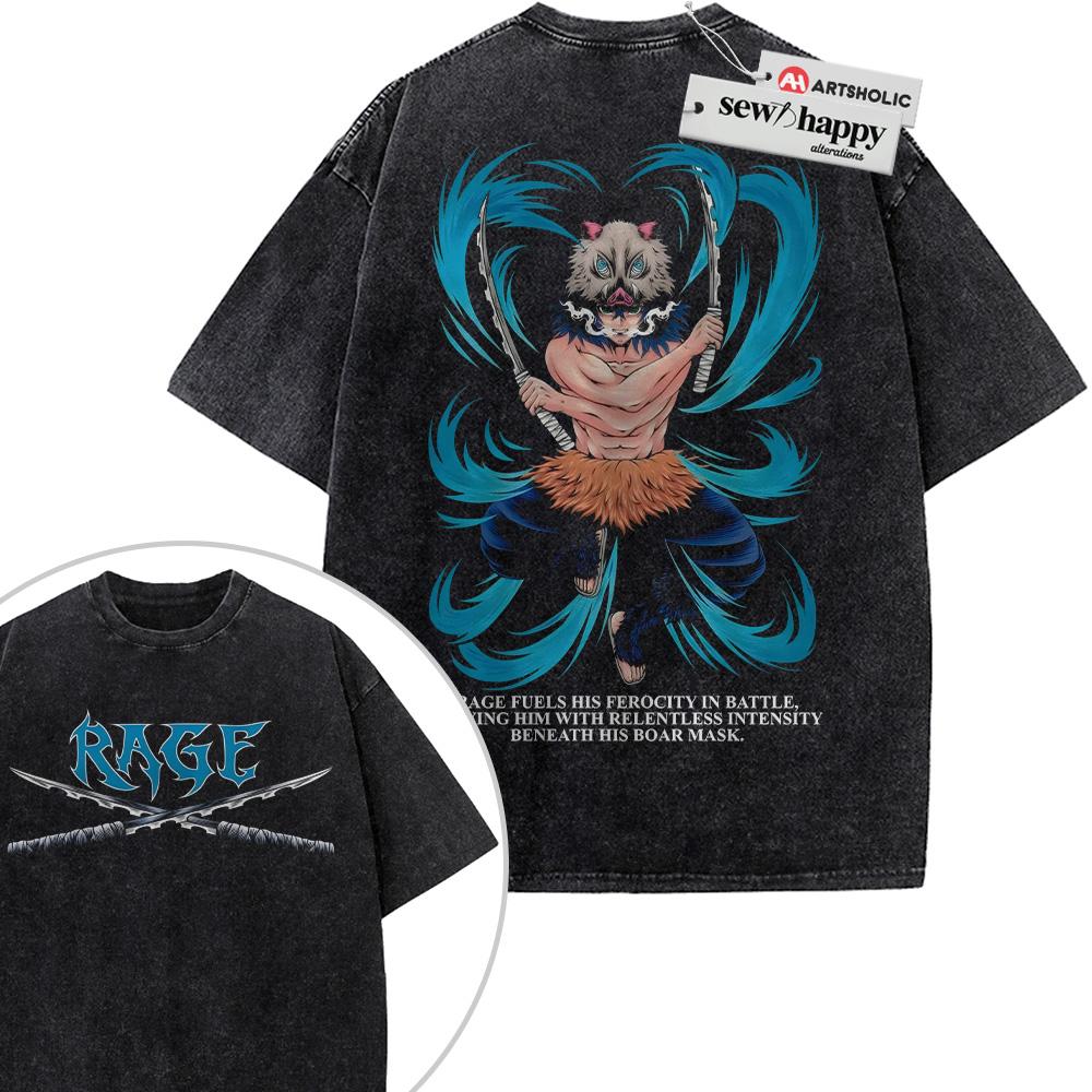 Wash Tee Inosuke Hashibira Shirt, Demon Slayer Shirt, Anime Shirt, Vintage T-Shirt 2-Sided Wash Tee Inosuke Hashibira Shirt, Demon Slayer Shirt, Anime Shirt, Vintage T-Shirt 2-Sided - Image 1