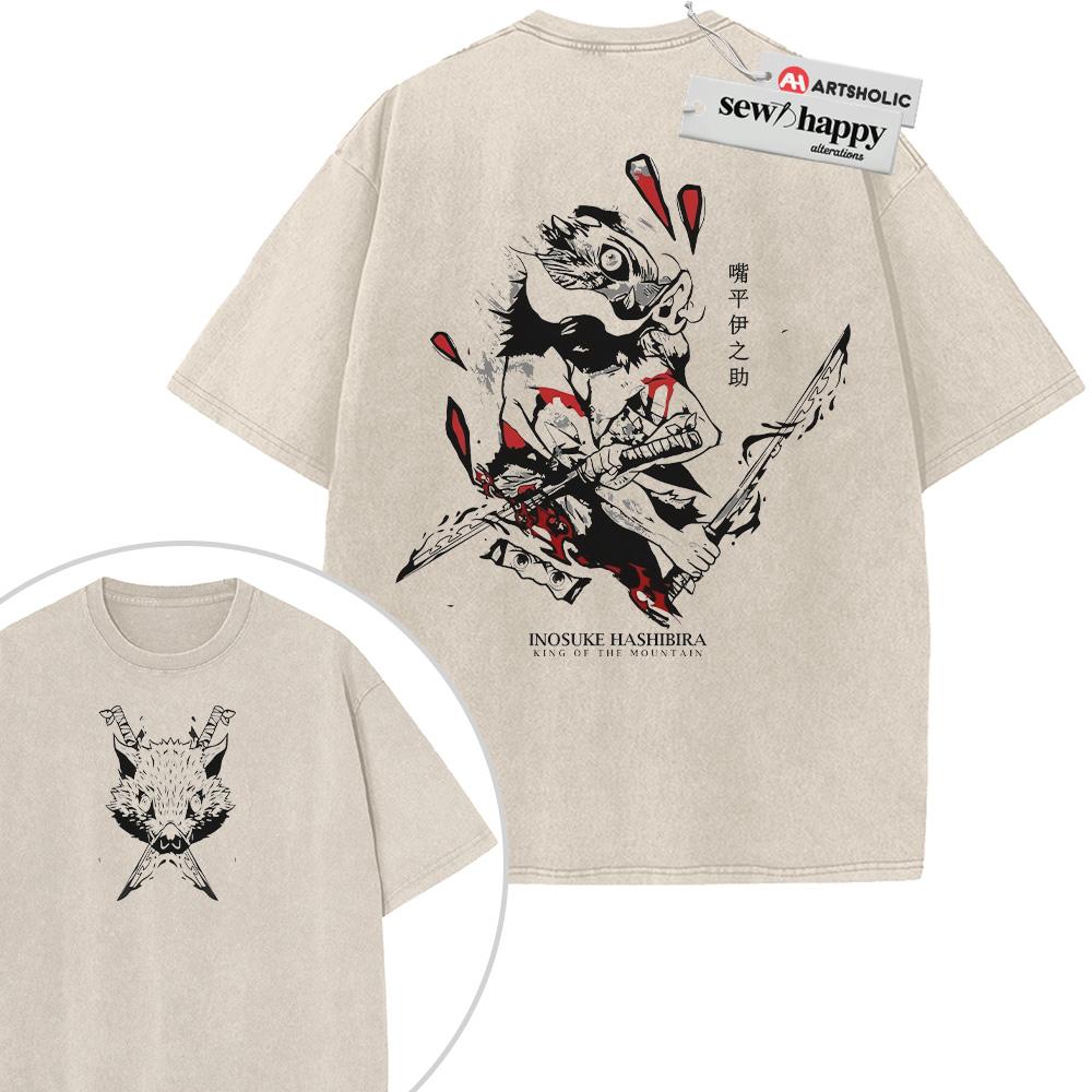 Wash Tee Inosuke Hashibira Shirt, Demon Slayer Shirt, Anime Shirt, Vintage T-Shirt 2-Sided Wash Tee Inosuke Hashibira Shirt, Demon Slayer Shirt, Anime Shirt, Vintage T-Shirt 2-Sided - Image 1