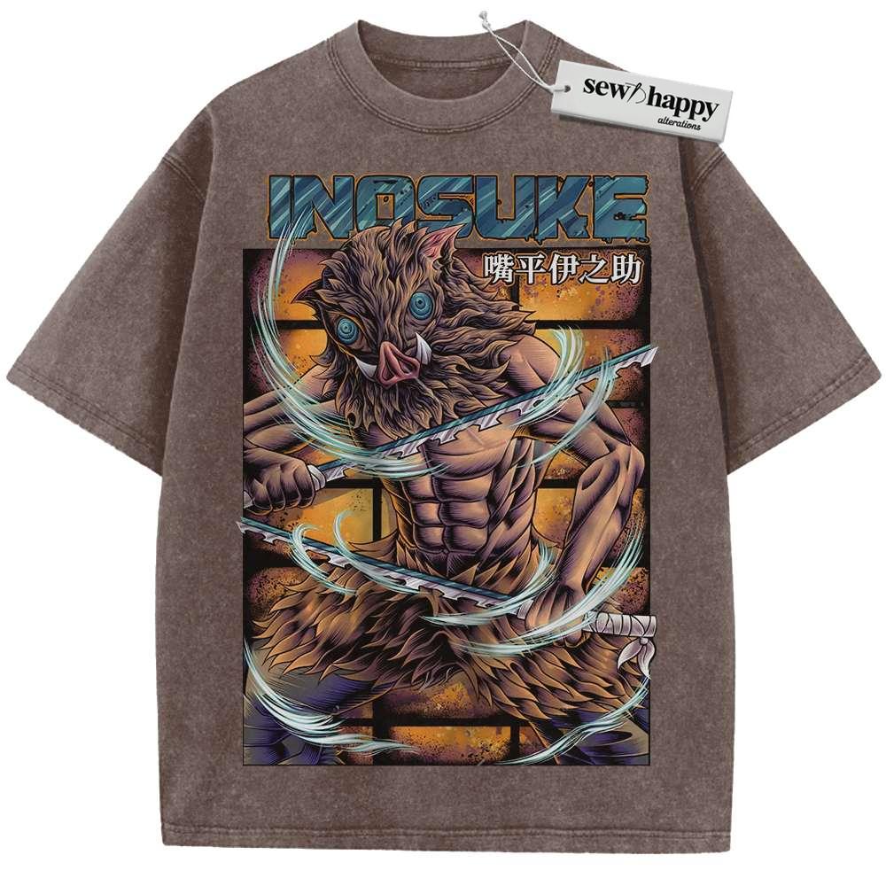 Wash Tee Inosuke Hashibira Shirt, Demon Slayer Shirt, Anime Shirt, Vintage T-Shirt