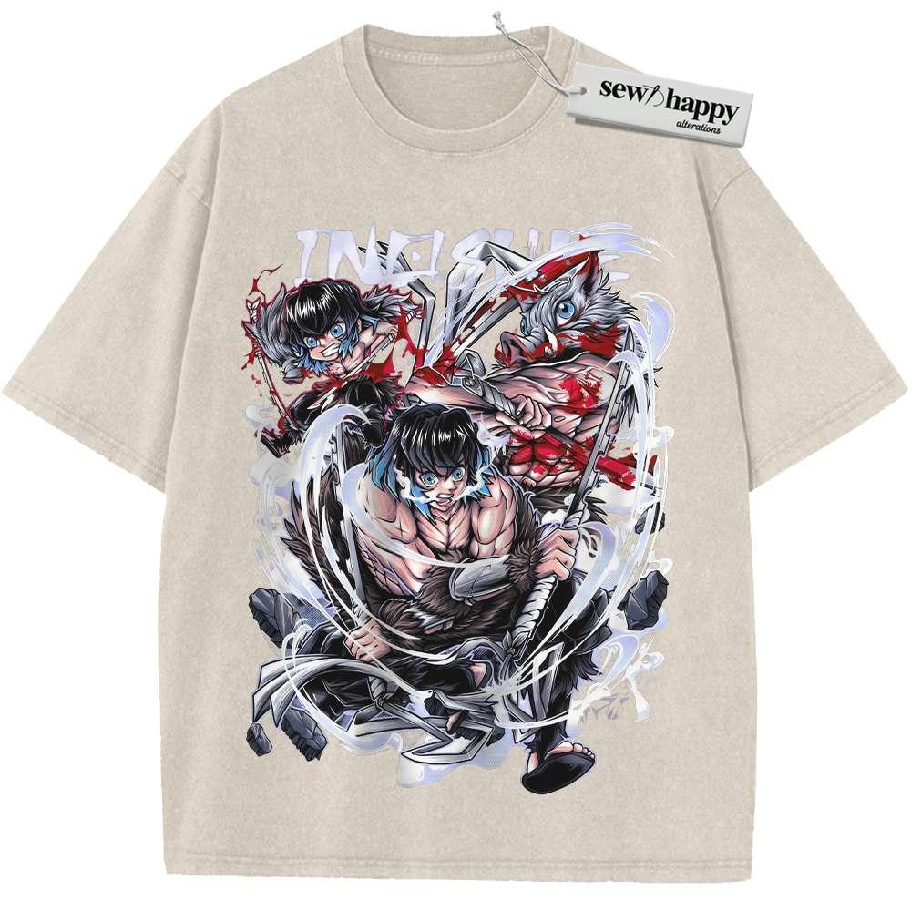 Wash Tee Inosuke Hashibira Shirt, Demon Slayer Shirt, Anime Shirt, Vintage T-Shirt