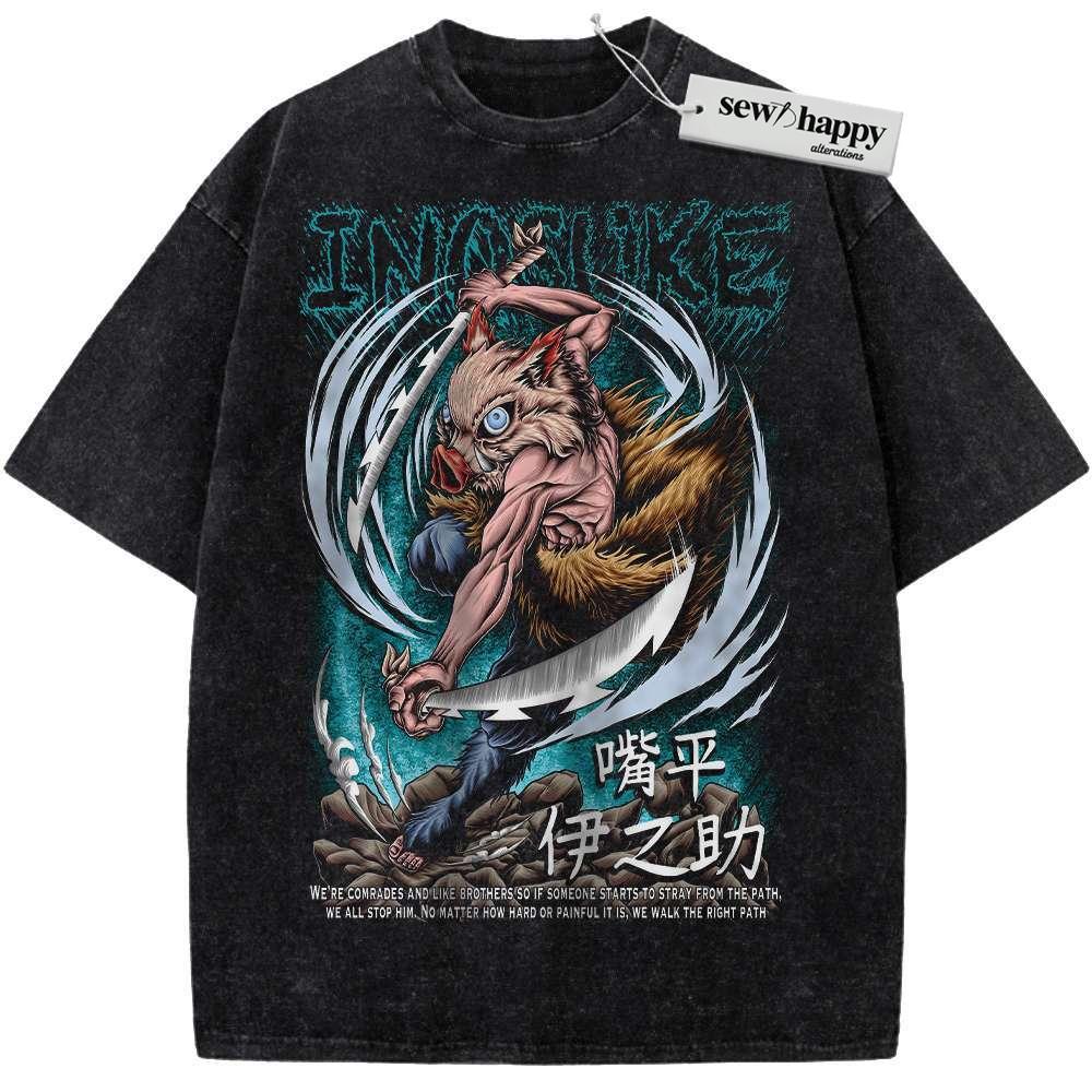 Wash Tee Inosuke Hashibira Shirt, Demon Slayer Shirt, Anime Shirt, Vintage T-Shirt