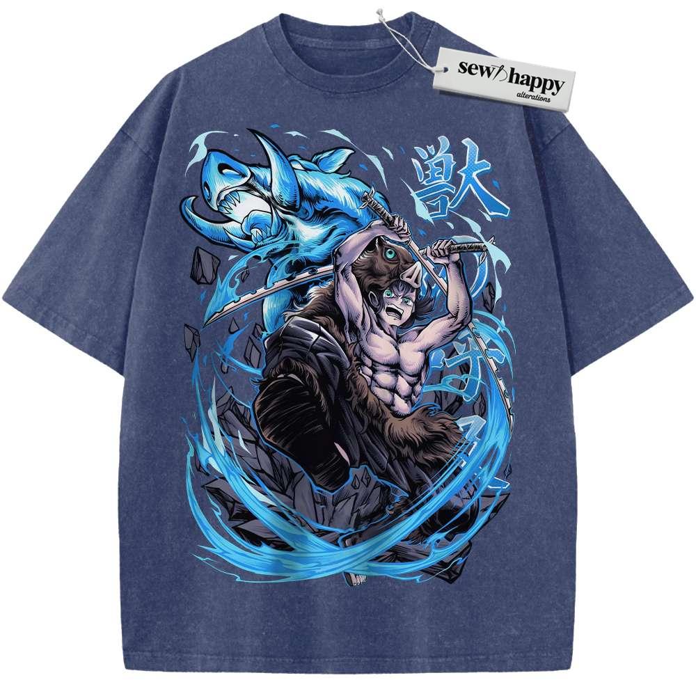 Wash Tee Inosuke Hashibira Shirt, Demon Slayer Shirt, Anime Shirt, Vintage Tee