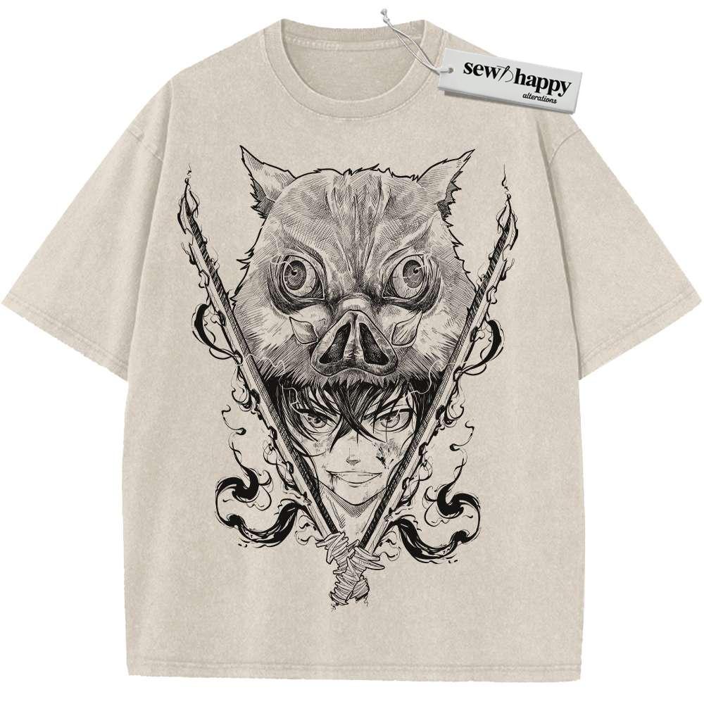 Wash Tee Inosuke Hashibira Shirt, Demon Slayer Shirt, Anime Shirt, Vintage Tee