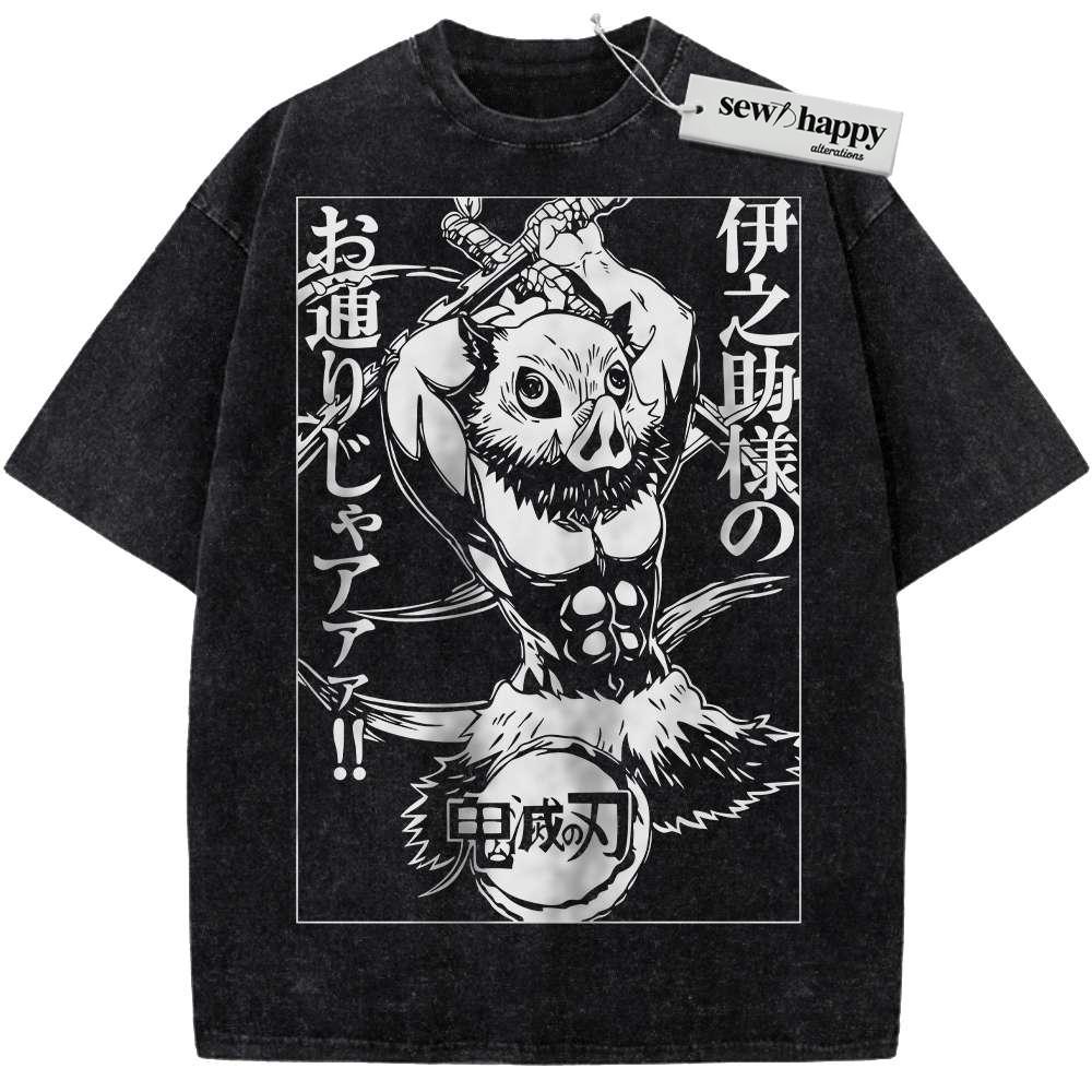 Wash Tee Inosuke Hashibira Shirt, Demon Slayer Shirt, Anime Shirt, Vintage Tee