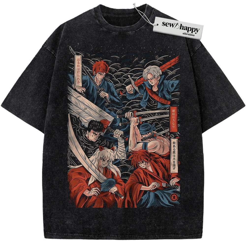 Wash Tee Inuyasha Shirt, Guts Shirt, Zoro Shirt, Ichigo Shirt, Trunks Shirt, Kenshin Himura Shirt, Anime Shirt, Vintage Tee