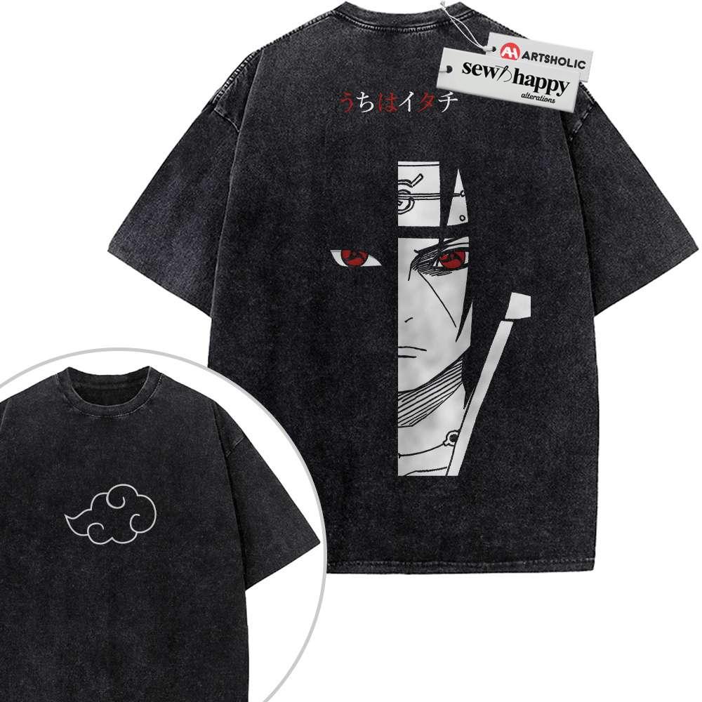Wash Tee Itachi Uchiha Shirt, Naruto Shirt, Anime Shirt, Vintage T-Shirt 2-Sided