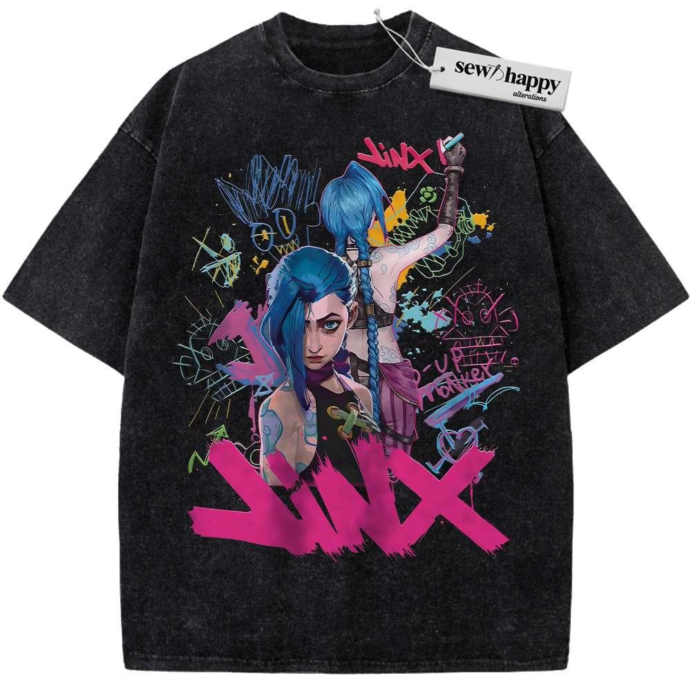 Wash Tee Jinx Shirt, League of Legends Shirt, LoL Shirt, Game Shirt, Vintage T-Shirt