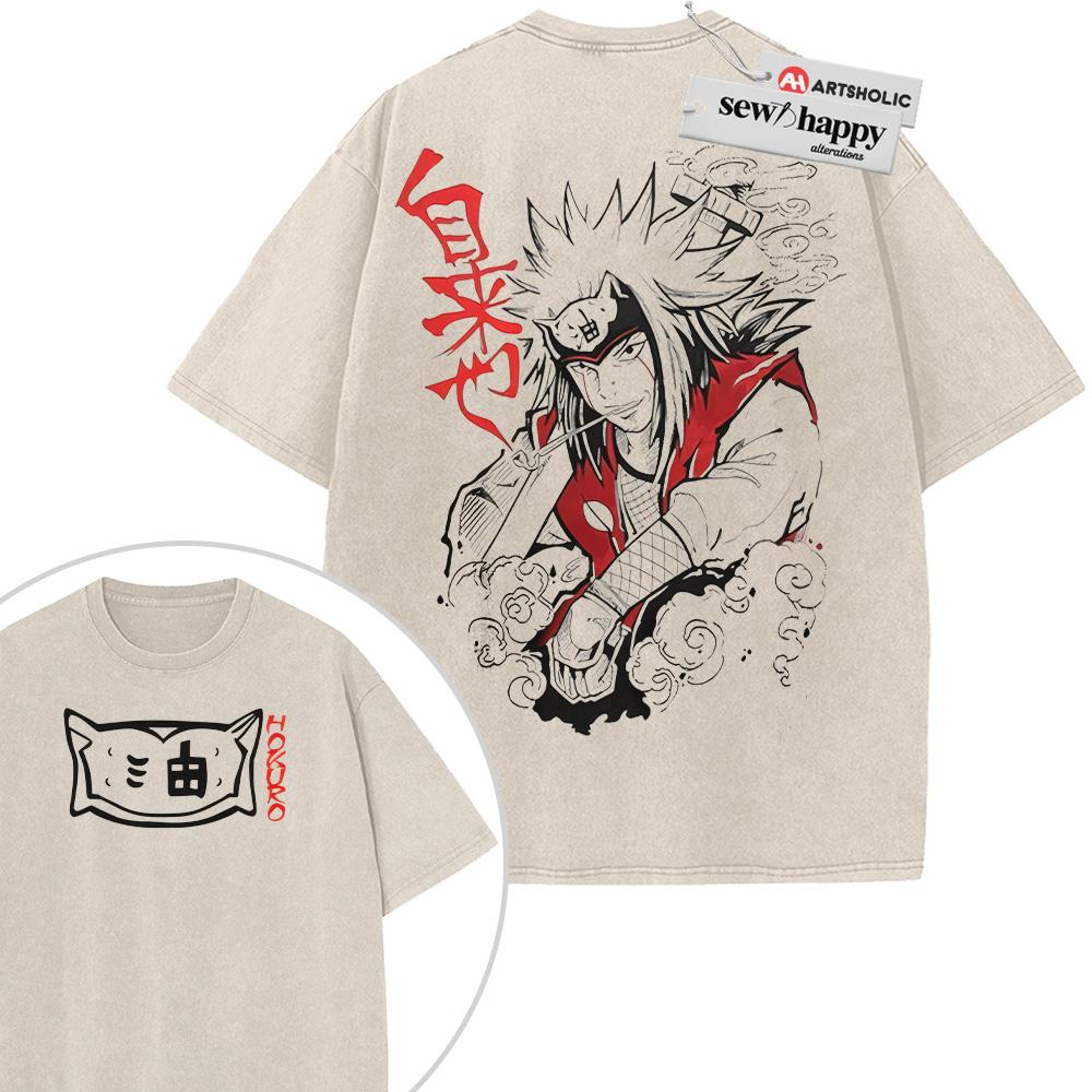 Wash Tee Jiraiya Shirt, Naruto Shirt, Anime Shirt, Vintage T-Shirt 2-Sided