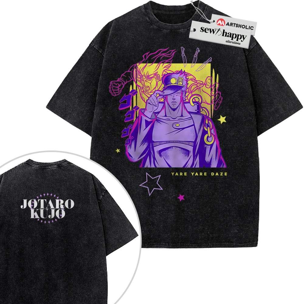 Wash Tee Jotaro Kujo Shirt, JoJo's Bizarre Adventure Shirt, Anime Shirt, Vintage T-Shirt 2-Sided
