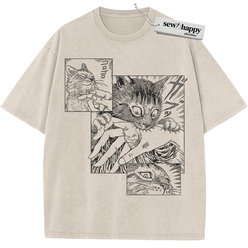 Wash Tee Junji Ito’s Cat Diary: Yon & Mu Shirt, Junji Ito Shirt, Horror Anime Shirt, Vintage T-Shirt