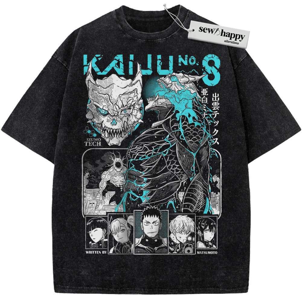 Wash Tee Kaiju No 8 Shirt, Anime Shirt, Vintage Tee