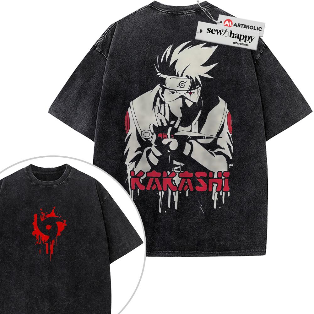 Wash Tee Kakashi Hatake Shirt, Naruto Shirt, Anime Shirt, Vintage T-Shirt 2-Sided