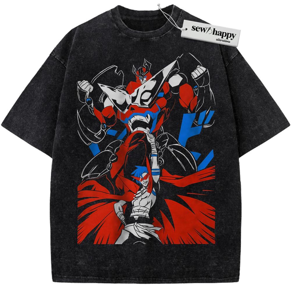Wash Tee Kamina Shirt, Tengen Toppa Gurren Lagann Shirt, Anime Shirt, Vintage T-Shirt