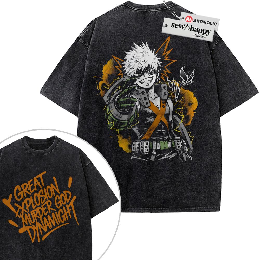 Wash Tee Katsuki Bakugo Shirt, MHA Shirt, Anime Shirt, Vintage T-Shirt 2-Sided
