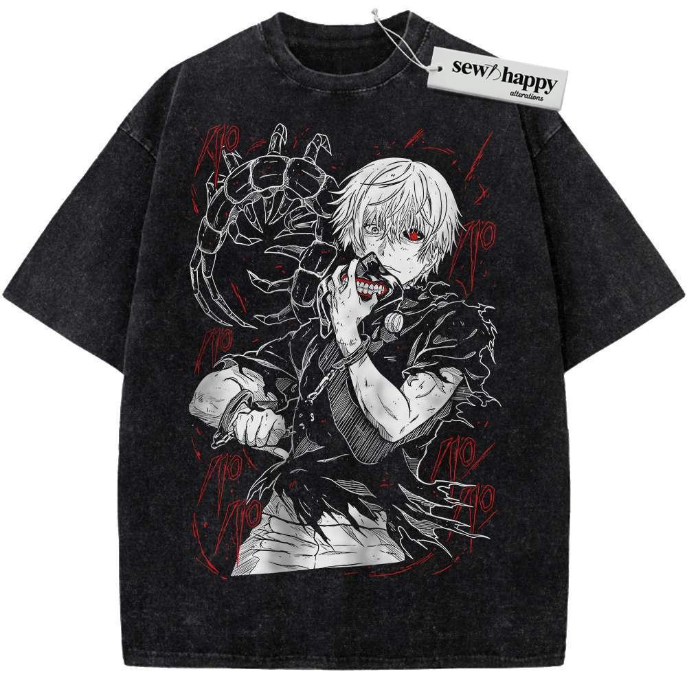 Wash Tee Ken Kaneki Shirt, Tokyo Ghoul Shirt, Anime Shirt, Vintage T-Shirt