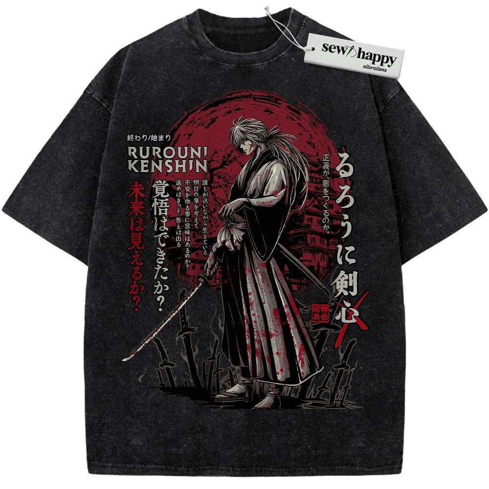 Wash Tee Kenshin Himura Shirt, Rurouni Kenshin Shirt, Anime Shirt, Vintage Tee