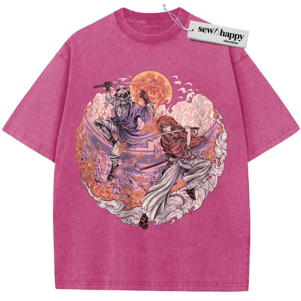Wash Tee Kenshin Himura vs Shishio Makoto Shirt, Rurouni Kenshin Shirt, Anime Shirt, Vintage Tee