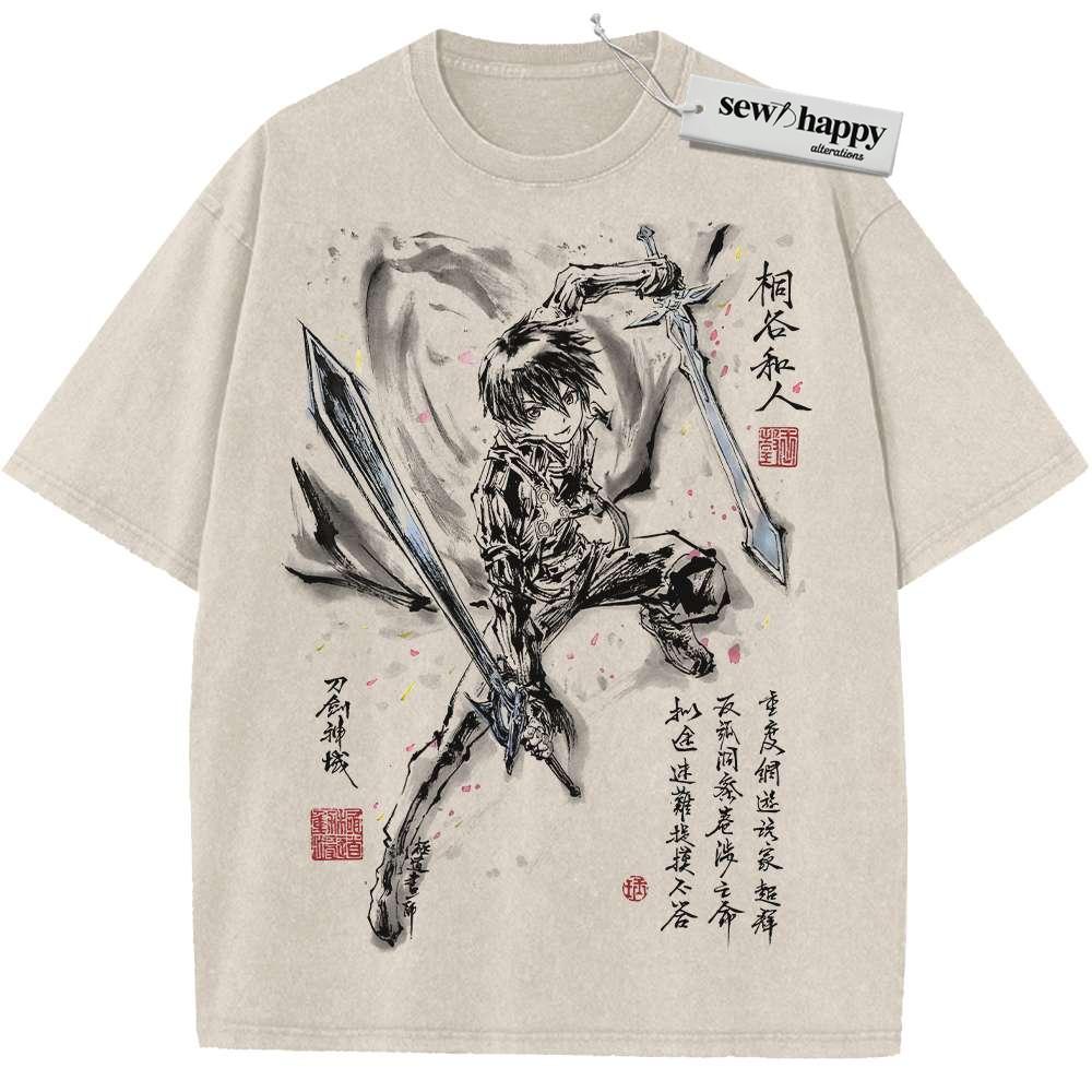 Wash Tee Kirito Shirt, Sword Art Online Shirt, SAO Shirt, Anime Shirt, Vintage Tee