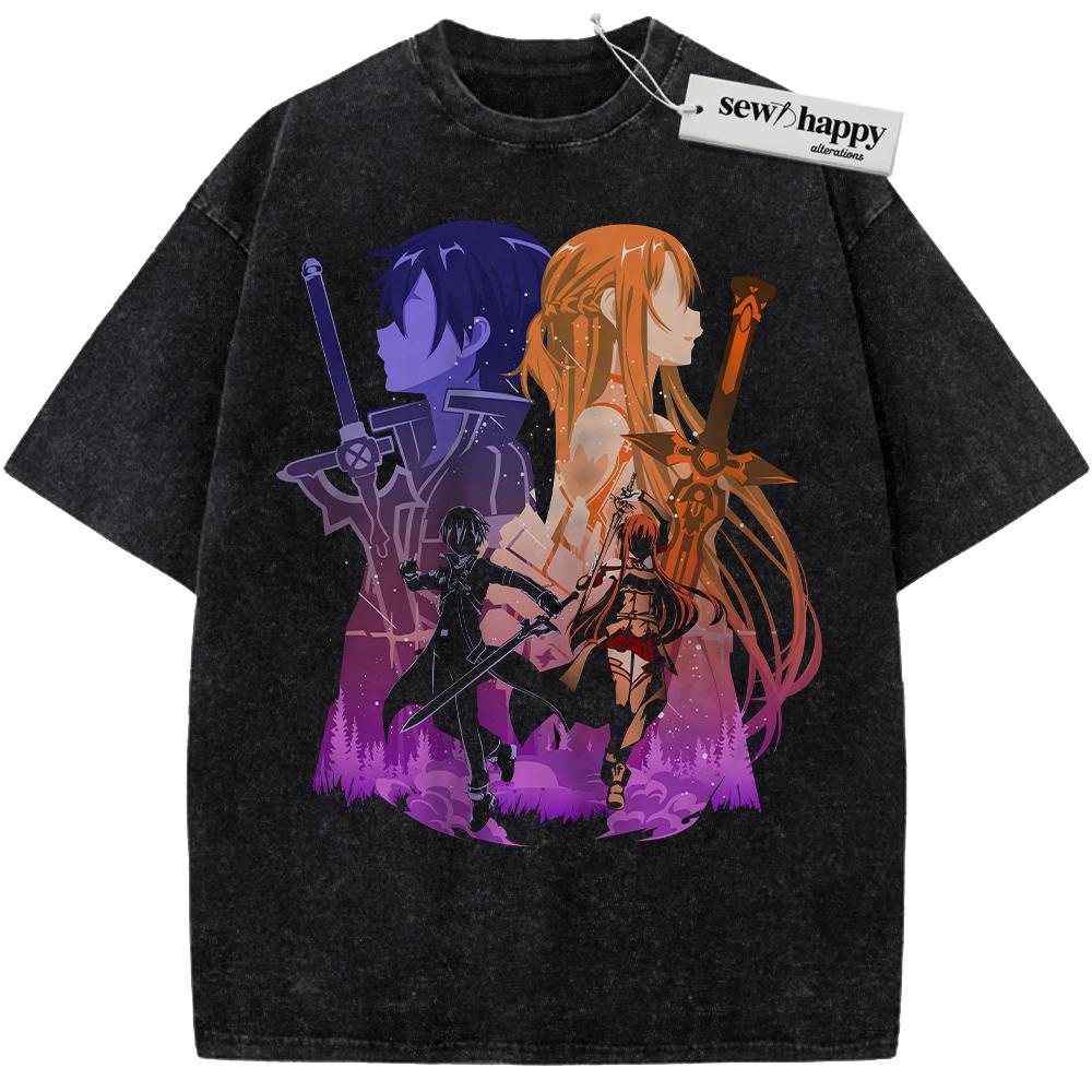 Wash Tee Kirito Shirt, Yuuki Asuna Shirt, Sword Art Online Shirt, SAO Shirt, Anime Shirt, Vintage Tee