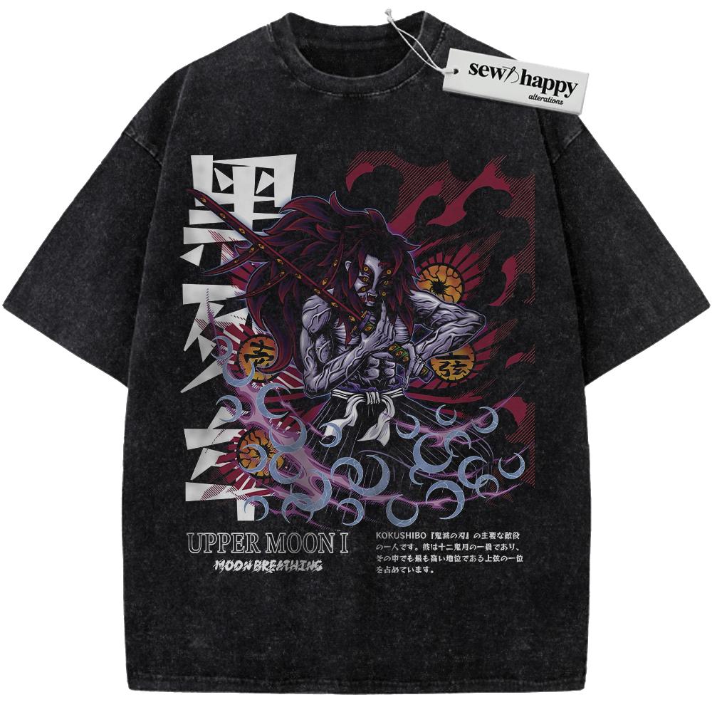 Wash Tee Kokushibo Shirt, Demon Slayer Shirt, Anime Shirt, Vintage Tee
