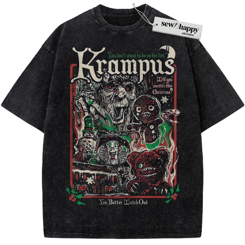 Wash Tee Krampus Shirt, Horror Movie Shirt, Halloween Shirt, Vintage Tee