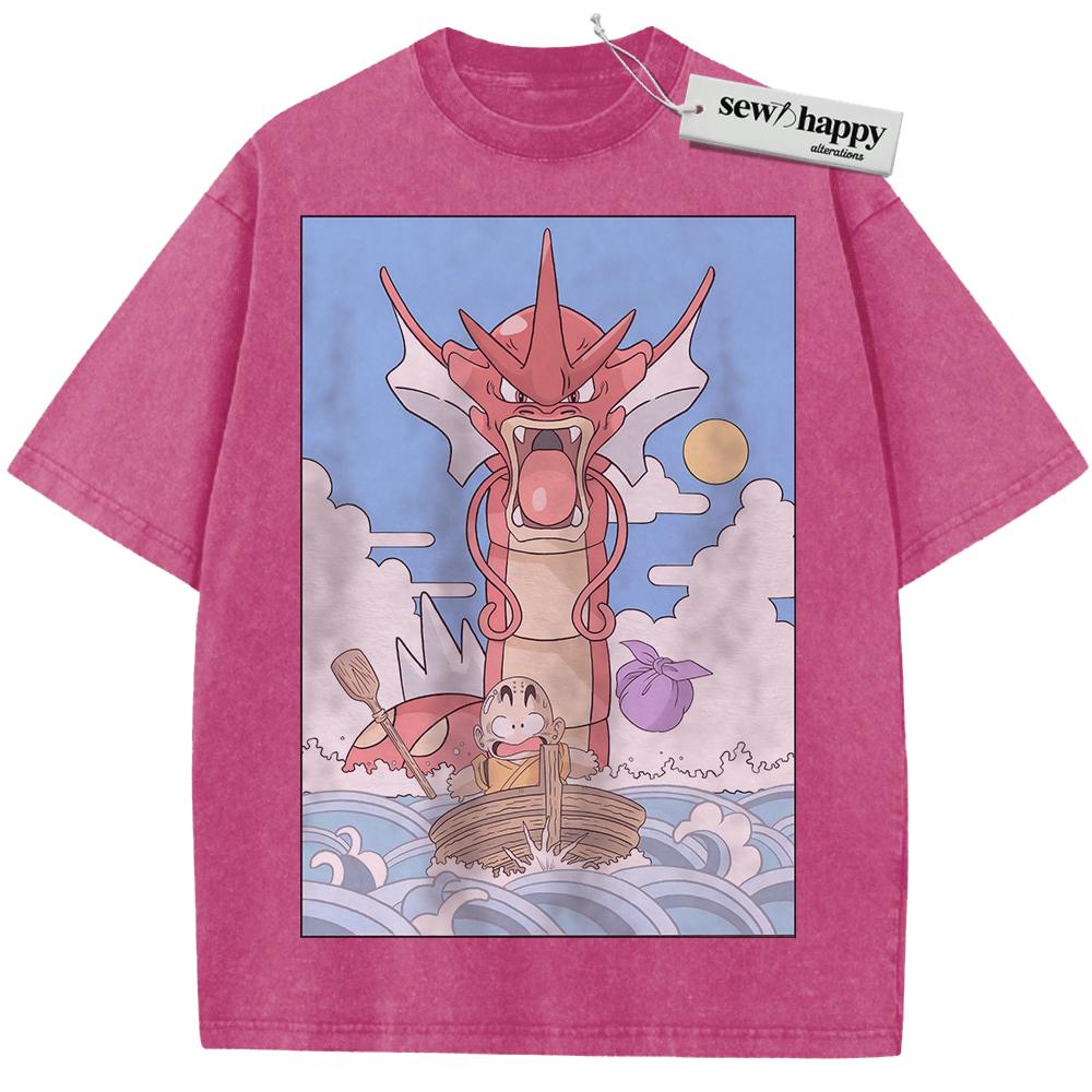 Wash Tee Krillin Shirt, Gyarados Shirt, Dragon Ball x Pokemon Shirt, Anime Shirt, Vintage Tee