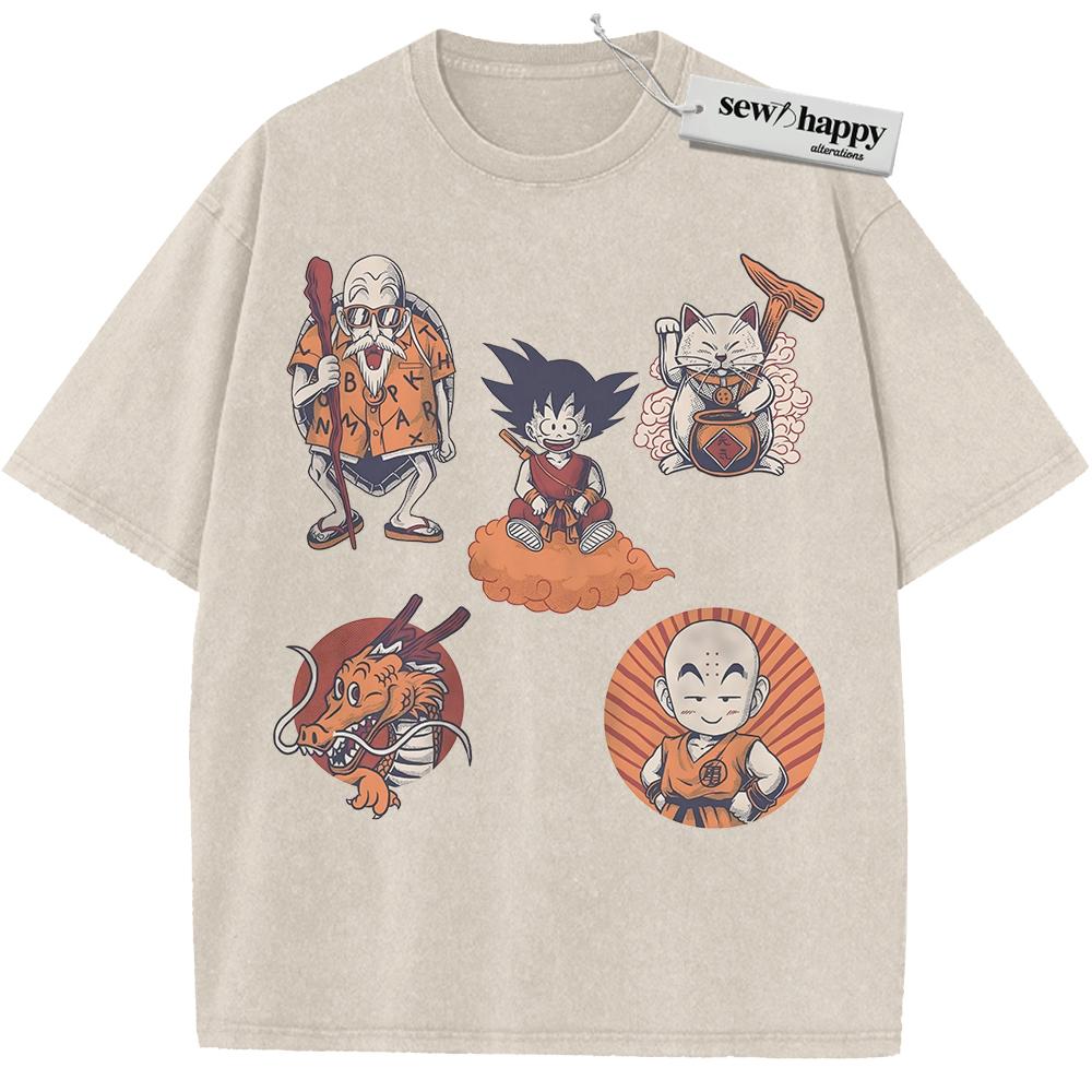 Wash Tee Krillin Son Goku Shenron and Master Roshi Shirt, Dragon Ball Shirt, Anime Shirt, Vintage T-Shirt
