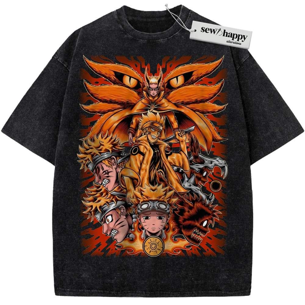 Wash Tee Kurama Shirt, Naruto Uzumaki Shirt, Anime Shirt, Vintage T-Shirt