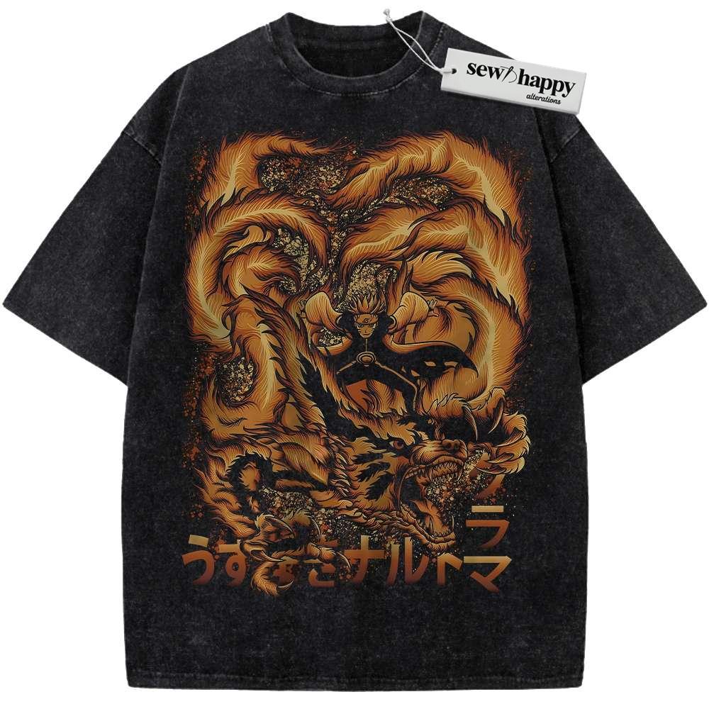 Wash Tee Kurama vs Naruto Uzumaki Shirt, Anime Shirt, Vintage T-Shirt Wash Tee Kurama vs Naruto Uzumaki Shirt, Anime Shirt, Vintage T-Shirt - Image 1