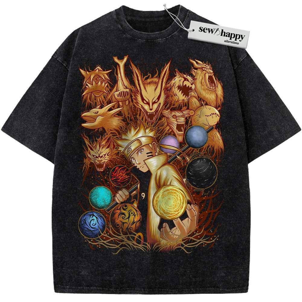 Wash Tee Kurama vs Naruto Uzumaki Shirt, Anime Shirt, Vintage Tee