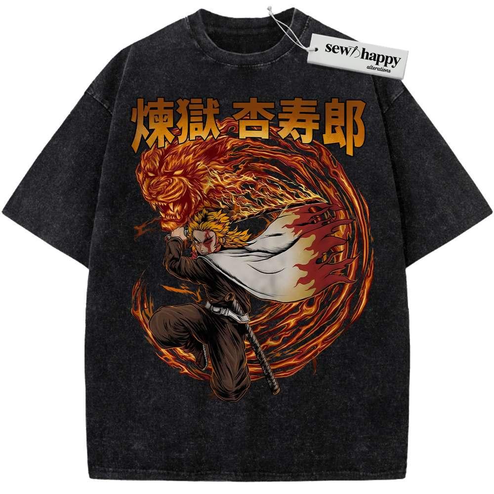 Wash Tee Kyojuro Rengoku Shirt, Demon Slayer Shirt, Anime Shirt, Vintage T-Shirt