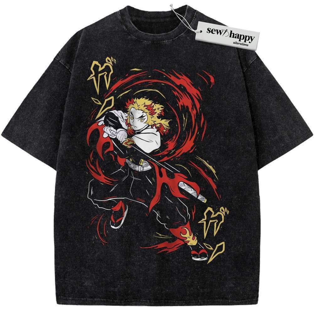Wash Tee Kyojuro Rengoku Shirt, Demon Slayer Shirt, Anime Shirt, Vintage T-Shirt