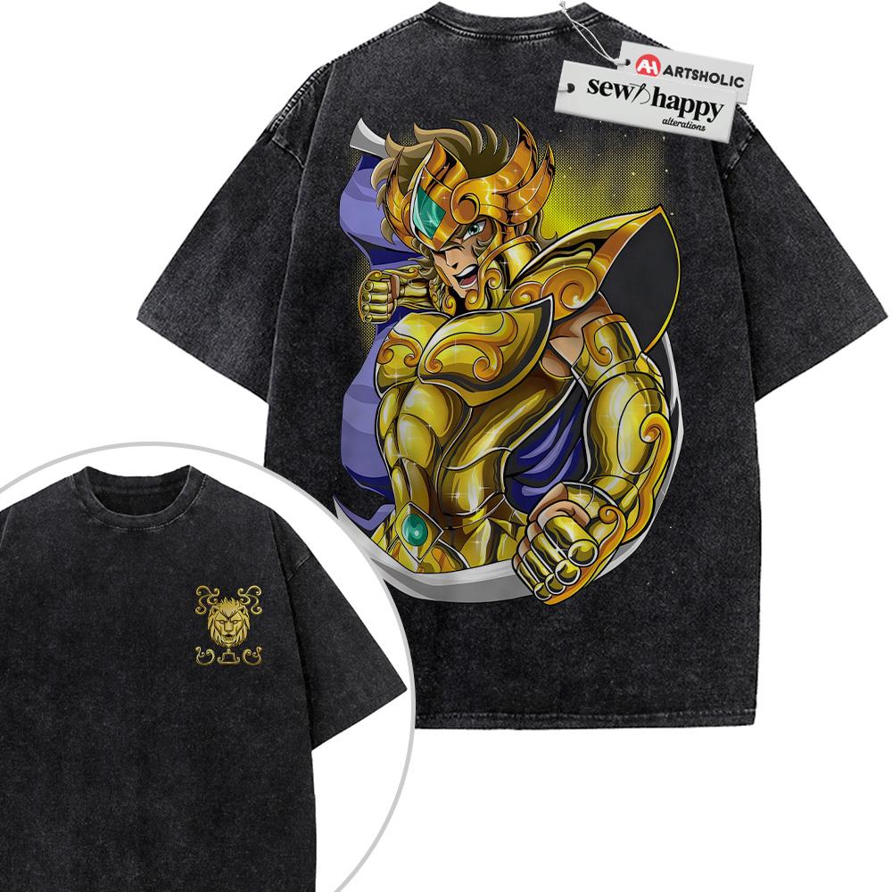 Wash Tee Leo Aiolia Shirt, Saint Seiya Shirt, Anime Shirt, Vintage T-Shirt 2-Sided